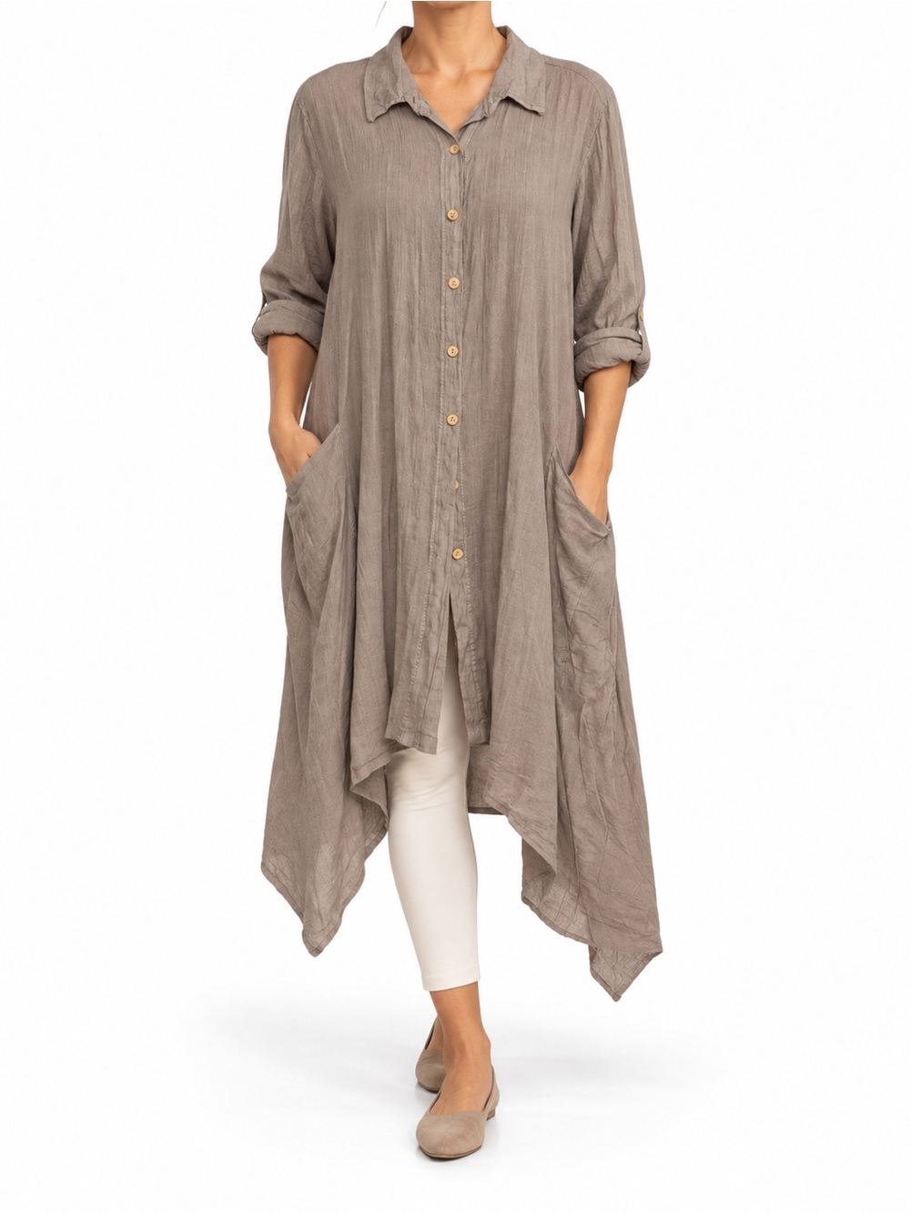 NWT SAGA Made in Italy 100% Linen Button-Front Tunic Dress | Size Large